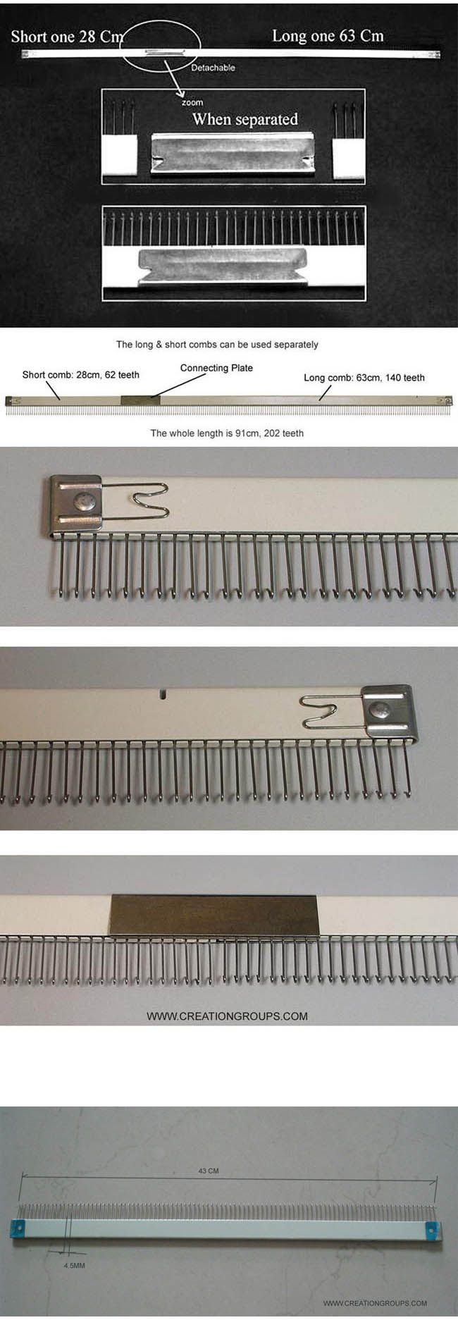 Cast-on Comb Set 63cm+28cm+43cm for Brother KH860 KH868 KH890-KH970 Studio SK280