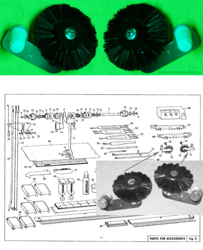 New Brush Wheel Right Left for Brother Artisan KH260 KH270 Knitting Machine